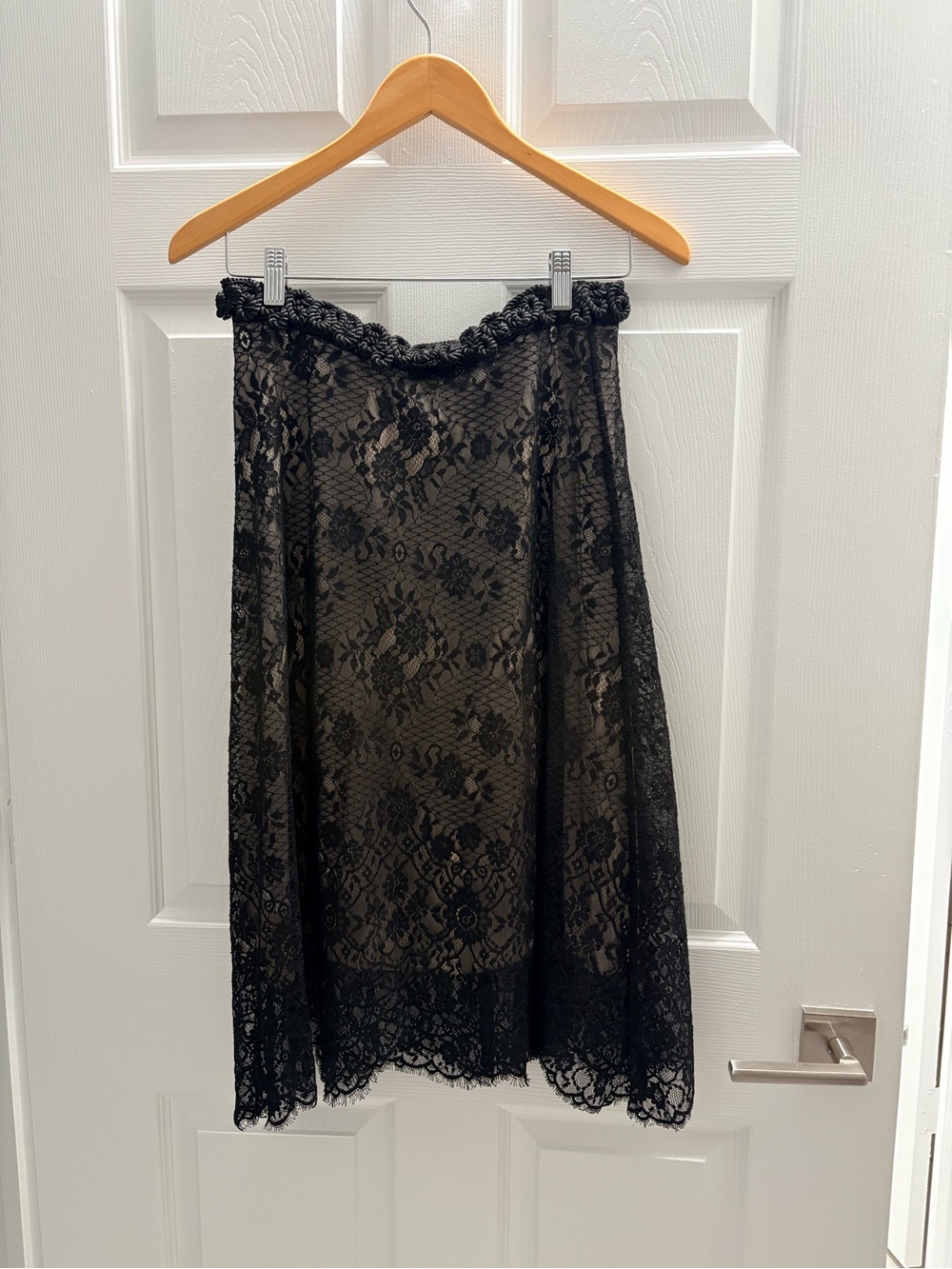 Black Lace Midi Skirt with Floral Overlay